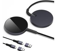 ESR 2 Pack HaloLock Mini Wireless Charger, MagSafe-Compatible Charger for iPhone 16/15/14/13/12 Series, AirPods 4/3/Pro/Pro 2, Strong Magnetic Lock, Reinforced Braided Nylon A/C Cable, Black