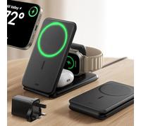 ESR for 3 in 1 Charging Station, 15W MagSafe Charger Stand for iPhone Watch | Certified Charger Travel Charging for iPhone 17e/17/16/15/14/13/12 & Watch & AirPods 4/3, Black, No bag
