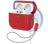 ESR for AirPods 4 Case, Compatible with AirPods 4th Generation Case (2024) (USB-C), Compatible with MagSafe, Drop Protection Cover with Lanyard, Magnetic Lid Lock, Orbit Hybrid Case, Red