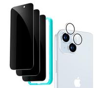 ESR for iPhone 15 Plus Privacy Screen Protector Set, Anti-spy Tempered-Glass Privacy Screen Protector, Micro-curved Edges, Case Friendly, 3-Pack with 1 Set of Individual Camera Lens Protectors