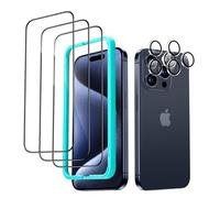 ESR for iPhone 15 Pro Screen Protector Set, 3 Tempered-Glass Screen Protectors and 2 Sets Individual Lens Protectors, 2.5D Curved Edges, Full-Coverage Military-Grade Protection, Scratch Resistant