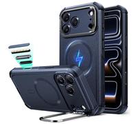 ESR for iPhone 17 Pro Max Case with Stash Stand, 7X Military-Grade Drop Protection with Camera Control, Shock-Absorbing Phone Rugged Cover, Compatible with MagSafe Accessories, Cyber Series, Blue