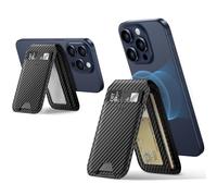 ESR Magnetic Wallet (HaloLock), Compatible with MagSafe Wallet, iPhone Wallet with Adjustable Stand for iPhone16/15/14/13/12, Not for iPhone 13/12Mini, 3Card Holder, Vegan Leather, Black Carbon Fiber