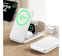 ESR Qi2 3 in 1 Charging Station for Apple, MagSafe Charger Stand for iPhone & Apple Watch Charger [Certified], Travel Charging for iPhone 17/16/15/14/13/12 & Watch & AirPods 4/3, White,No Bag