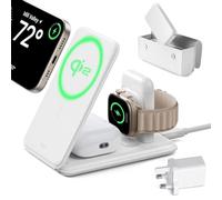 ESR Qi2 3 in 1 Magsafe Charger Stand, [Certified] Apple Watch Charger & 15W iPhone Magsafe Charging, Travel Portable Charger for iPhone 16/15/14/13/12 Series, AirPods 4/3/Pro, White