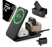 ESR Qi2 3 in 1 Magsafe Charger Stand, [Certified] Apple Watch Charger & 15W iPhone Magsafe Charging, Travel Portable Charging for iPhone 17/16/15/14/13/12 Series, AirPods 4/3/Pro, Black, with Bag
