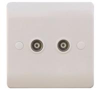 ESR Sline White Twin Coaxial TV Outlet Isolated Single Wall Plate