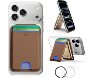 ESR Upgraded for MagSafe Wallet, 5 Card Holder, RFID Blocking | Adjustable Stand, Slim Magnetic Wallet for iPhone 17e/17/16/15/14/13/12 & Google Pixel 10, Not Mini, Vegan Leather, Brown