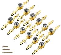 ESreake 12 Pack Gold Large Sized Enlarged Diamond Clear Crystal Glass Knobs with Plate,Cabinet Cupboard Door Knobs Pull Handles with Screws for Kitchen Office Decoration (12 Pack, Large, Golden)