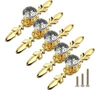 ESreake 5 Pack Gold Diamond Clear Crystal Glass Decorative Knobs with Plate,Drawer Dresser Pulls Handles with 3 Kinds of Screws for Kitchen Bathroom Office Decoration (5 Pack, Small, Golden)