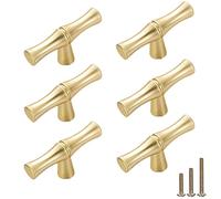ESreake 6Pcs Bamboo Shape Solid Zinc Alloy Cabinet Knobs Handle pulls, Dresser Drawer Cabinet Cupboard Closet Door Pull Decorative Furniture Accessories Knobs (Single Hole, Golden)