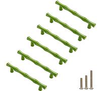 ESreake 6Pcs Bamboo Shape Solid Zinc Alloy Cabinet Knobs Handle pulls, Dresser Drawer Cabinet Cupboard Closet Door Pull Decorative Furniture Accessories Knobs (Length 4.9"/Hole Distance 3.8", Green)