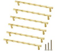 ESreake 6Pcs Bamboo Shape Solid Zinc Alloy Cabinet Knobs Handle pulls, Dresser Drawer Cabinet Cupboard Closet Door Pull Decorative Furniture Accessories Knobs (Golden, Length 8.7"/Hole Distance 7.6")