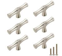 ESreake 6Pcs Bamboo Shape Solid Zinc Alloy Cabinet Knobs Handle pulls, Dresser Drawer Cabinet Cupboard Closet Door Pull Decorative Furniture Accessories Knobs (Single Hole, Silver)