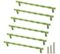 ESreake 6Pcs Bamboo Shape Solid Zinc Alloy Cabinet Knobs Handle pulls, Dresser Drawer Cabinet Cupboard Closet Door Pull Decorative Furniture Accessories Knobs (Green, Length 8.7"/Hole Distance 7.6")