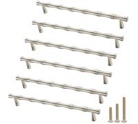 ESreake 6Pcs Bamboo Shape Solid Zinc Alloy Cabinet Knobs Handle pulls, Dresser Drawer Cabinet Cupboard Closet Door Pull Decorative Furniture Accessories Knobs (Silver, Length 8.7"/Hole Distance 7.6")