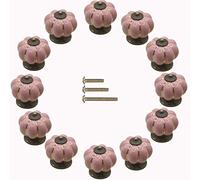 ESreake Yusheng 12 Pack Vintage Ceramic Pumpkin Cabinet Knobs, Kitchen Cabinet Drawers Dresser Cupboard Pull Handles Door Pulls with 3 Kinds of Screws (12 Pack, Pink)