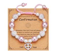 Esrial Cross Bracelet First Communion Confirmation Baptism Christian Religious Easter Graduation Gifts for Daughter Granddaughter Niece Goddaughter, 6in, Stone, no gemstone