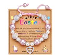 Esrial Easter Basket Stuffer- Cross Bracelet Baptism First Communion Christening Christian Religious Easter Confirmation Gifts for Daughter Granddaughter Niece Goddaughter, 6in, Stone, no gemstone