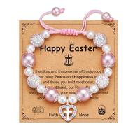Esrial Easter Basket Stuffer- Cross Bracelet Baptism First Communion Christening Christian Religious Easter Confirmation Gifts for Daughter Granddaughter Niece Goddaughter, 6in, Stone, no gemstone