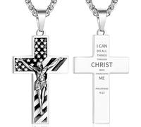 Esrial First Communion Confirmation Gifts Cross Necklace for Men, Crucifix Bible Verse Jesus Pendant Stainless Steel 18+2" Christian Baptism Confirmation Religious Gifts for Men, M, Stainless Steel