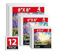ESRICH Canvas Boards for Painting 12 Pack Art Supplies Paint Canvas 4x4, 6x6, 8x8 Blank Large Canvases for Painting-Cotton Primed Canvas Panels for Acrylic, Oil, Gouache & Tempera.