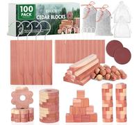 ESRICH Cedar Blocks for Clothes Storage 100PCS,Cedars Planks with Metal Hooks, Cedar Wood Chips Cedars Rings and Balls for Closets and Drawers