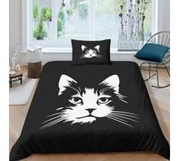 ESSAHI Black And White Cat Duvet Cover Set Bedding with Pillowcases 3D Print for Teens Kids Lightweight Soft Simplicity Quilt Cover Bedroom Decor Comforter Cover 3 Pieces Single（135x200cm）