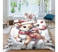 ESSAHI Christmas Elk 3D Printed Duvet Cover Set Bedding Microfiber Jungle Deer Quilt Cover with Pillowcases Zipper Closure Soft Comforter Cover 3 Pieces For Kids Adults Single(135x200cm)