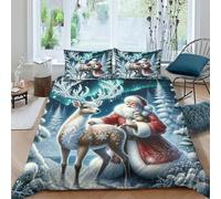 ESSAHI Christmas Elk Bedding Set Duvet Cover Set Soft Microfiber Jungle Deer Quilt Cover with Pillowcases with Hidden Zipper Closure Comforter Cover 3 Pieces for Kids Boys Girls Double(200x200cm)