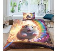 ESSAHI Cute Hamster 3D Duvet Cover Set with Hidden Zipper Closure Cute Animal Quilt Cover for Bedding Soft Microfiber Comforter Cover with Pillowcases 3Pcs for Kids Boys Girls Single（135x200cm）