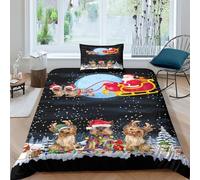ESSAHI Father Christmas Duvet Cover 3D Print Bedding Set Comforter Cover Soft Microfiber Christmas Dog Quilt Cover 3 Pieces with Pillowcases Hidden Zipper，for Kids Teens Adults Single（135x200cm）