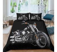 ESSAHI Harley Rider 3 Pieces Bedding Duvet Cover Set 3D Print Vintage Motorbikes Quilt Cover with Pillowcases Comforter Cover Soft Microfiber with Zipper Closure for Kids Teens Adults King（220x240cm）