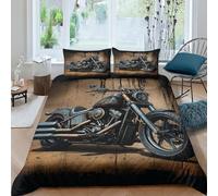 ESSAHI Harley Rider 3 Pieces Bedding Set Boys Girls,3D Print Duvet Cover with Pillowcases Vintage Motorbike Quilt Cover Sets Microfibre Comforter Cover with Zipper Closure Double(200x200cm)