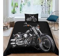 ESSAHI Harley Rider 3 Pieces Duvet Cover Set 3D Print Bedding Set Vintage Motorbikes Quilt Cover with Pillowcases Ultra Soft Microfiber Comforter Cover for Adult Teens Children Single（135x200cm）
