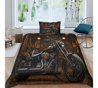 ESSAHI Harley Rider 3D Print Duvet Cover Bedding Sets with Pillowcases Hidden Zipper,Soft Comforter Cover Microfiber Vintage Motorbikes Quilt Cover 3PCs for Boys Girls Single（135x200cm）