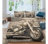 ESSAHI Harley Rider 3D Printed Bedding Comforter Cover Set for Kids Girls Boys Vintage Motorbikes Quilt Cover Soft Microfiber 3 Piece Duvet Cover with Pillwocase Hidden Zipper King（220x240cm）
