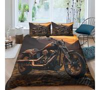 ESSAHI Harley Rider Duvet Cover 3D Print Bedding Set Comforter Cover Soft Microfiber Vintage Motorbikes Quilt Cover 3 Pieces with Pillowcases Hidden Zipper，for Kids Teens Adults Double（200x200cm）