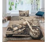 ESSAHI Harley Rider Duvet Cover 3D Print Bedding Set for Boys Girls Vintage Motorbikes Quilt Cover Soft Microfiber with Pillowcases Hidden Zipper Comforter Cover 3 Pcs Single（135x200cm）