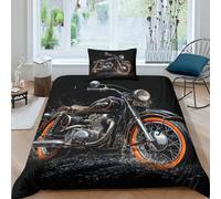 ESSAHI Harley Rider Duvet Cover Set 3D Print Bedding Set Microfibre Comforter Cover with Pillowcases Hidden Zipper 3 Pcs Vintage Motorbikes Quilt Cover for Kids Teens Adults Single（135x200cm）