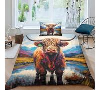 ESSAHI Highland Cow 3 Pieces Bedding Set Boys Girls,3D Print Duvet Cover with Pillowcases Wild Animal Quilt Cover Sets Microfibre Comforter Cover with Zipper Closure Single（135x200cm）