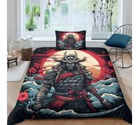 ESSAHI Japanese Samurai 3 Pieces Duvet Cover Bedding Set for Boys Girls Toddler Bedroom Decor 3D Print Soft Microfiber Assassin Comforter Cover with Pillow Case Single（135x200cm）