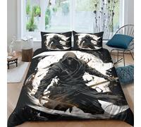 ESSAHI Japanese Samurai 3 Pieces Duvet Cover Set 3D Print Bedding Set Assassin Quilt Cover with Pillowcases Ultra Soft Microfiber Comforter Cover for Adult Teens Children Double(200x200cm)