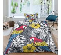 ESSAHI Parrot 3D Print Bedding Duvet Cover Set Lightweight Hypoallergenic Jungle Birds Quilt Cover with Pillowcase Zipper Closure 3PCs Comforter Cover，for Childrens And Adults Single（135x200cm）