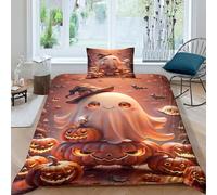 ESSAHI Pumpkin Ghost 3D Printed Duvet Cover Set Bedding Microfiber Halloween Theme Quilt Cover with Pillowcases Zipper Closure Soft Comforter Cover 3 Pieces For Kids Adults Single（135x200cm）