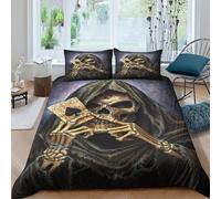 ESSAHI Skull 3D Print Duvet Cover Bedding Set with Pillwocase,Hidden Zipper,Microfiber Poker Quilt Cover 3 Pieces Comforter Cover for Boys Girls Double（200x200cm）