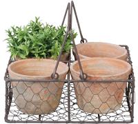 Esschert Design Aged Terracotta Flowerpts- 4 Pots in a Basket - 1 Set