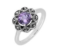 Esse Marcasite Sterling Silver Amethyst & Marcasite Flower Ring (M)