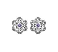 Esse Marcasite Sterling Silver Amethyst & Marcasite Flower Stud Earrings