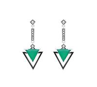 Esse Marcasite Sterling Silver Art Deco Black Enamel Green Chalcedony & Marcasite Triangle Drop Earrings